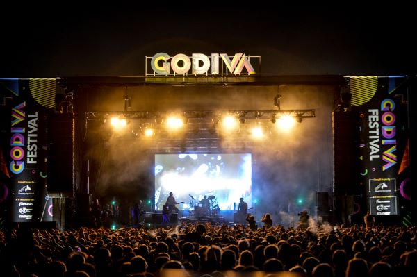 Godiva Festival stage at night